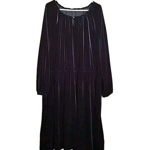 Lands End Dress Black 3X Velour Cocktail Dress 24-26W Plus Party Peasant Solid